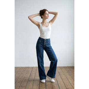 Cotton denim jeans midrise flare bell bottom with button fly Size L  30"